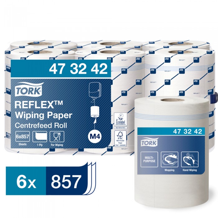 Ρολό Centerfeed Λευκό 1φυλλο 300m 6 Τεμάχια Tork Reflex™ Wiping Paper 473242