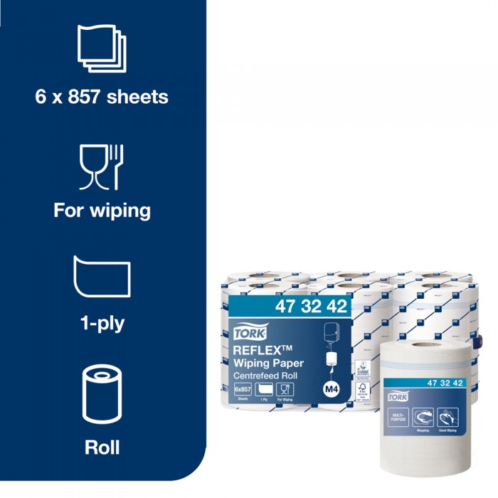 Ρολό Centerfeed Λευκό 1φυλλο 300m 6 Τεμάχια Tork Reflex™ Wiping Paper 473242