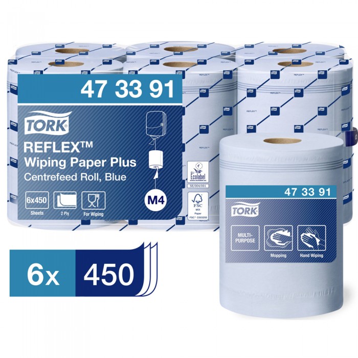 Ρολό Centerfeed Μπλε 2φυλλο 150,8m 6 Τεμάχια Tork Reflex™ Wiping Paper Plus 473391