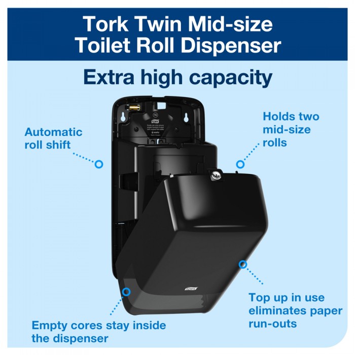 Συσκευή Χαρτιού Υγείας Σε Φύλλα Μαύρη 2 Ρολών Tork Elevation Twin 557508
