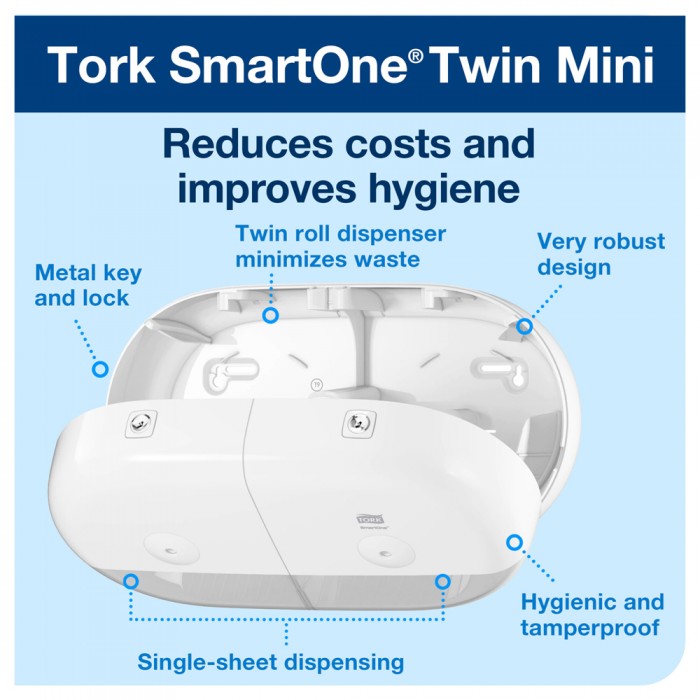 Συσκευή Χαρτιού Υγείας Λευκή 2 Ρολών Tork SmartOne® Twin Mini 682000