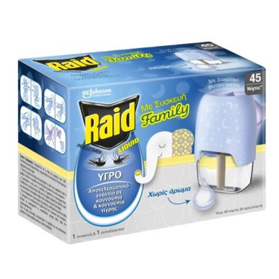 Σετ Συσκευή Με Υγρό Εντομοαπωθητικό 27ml Για 45 Νύχτες Raid® Family 12580