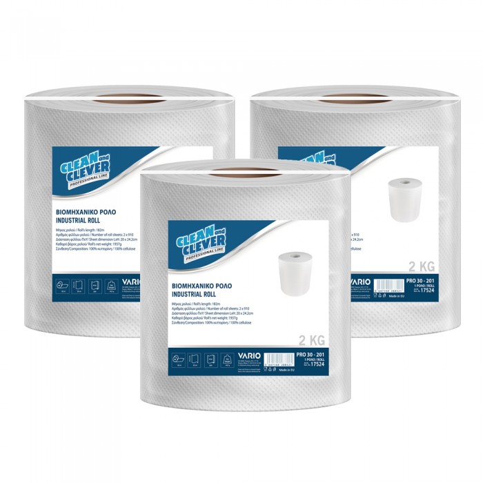 Βιομηχανικό Ρολό Λευκό 2φυλλο 182m 2kg 3 ρολά Clean & Clever Professional Line 17524