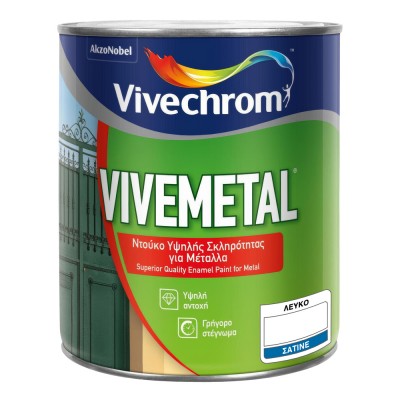 Ντουκόχρωμα Υψηλής Σκληρότητας για Μέταλλα 750ml Vivechrom VIVEMETAL Σατινέ Λευκό