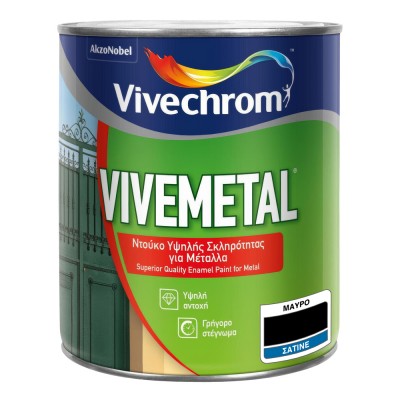 Ντουκόχρωμα Υψηλής Σκληρότητας για Μέταλλα 750ml Vivechrom VIVEMETAL Σατινέ Μαύρο