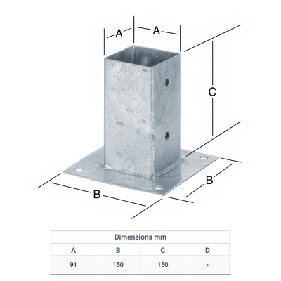 Βάση Βιδωτή Γαλβανιζέ για Τοποθέτηση Ξύλινου Δοκαριού 91x91x150mm August Vormann 71416000
