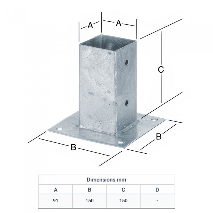 Βάση Βιδωτή Γαλβανιζέ για Τοποθέτηση Ξύλινου Δοκαριού 91x91x150mm August Vormann 71416000