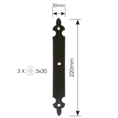 Διακοσμητικό Λαμάκι Μάσκουλου 220mm x 30mm ZOGOMETAL 0179-02 Μαύρο
