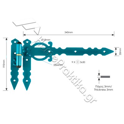 Γωνιακό Παραδοσιακό Μάσκουλο 195mm x 340mm ZOGOMETAL Σειρά 0178 σε χρώματα RAL