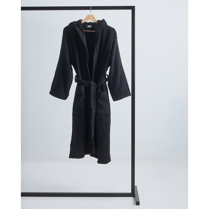 Βαμβακερό Πετσετέ Μονόχρωμο Μπουρνούζι με Κουκούλα Adore Medium Μαύρο