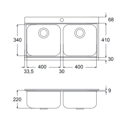 Ανοξείδωτος νεροχύτης Apell Iris (89,7x51) με Μαύρα Κρύσταλλα συρόμενα 9320-110401
