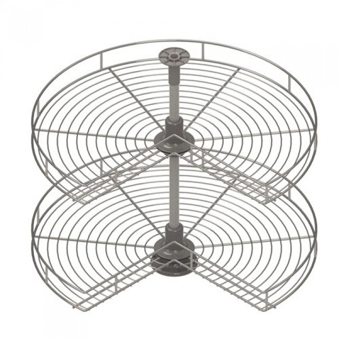 Μύλος 3/4 για γωνιακό ντουλάπι 900mm, διάμετρος Φ810, χρωμέ φινίρισμα, ρυθμιζόμενο ύψος 595–770mm. 2 περιστρεφόμενα καλάθια, ρύθμιση με Allen