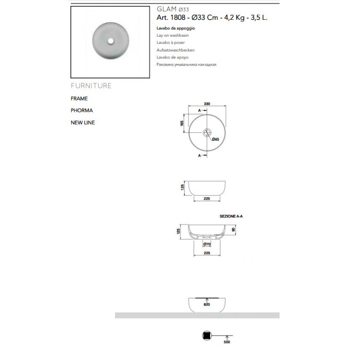Νιπτήρας μπάνιου Scarabeo GLAM Ø33 εκ. 1808-300