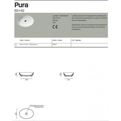 Νιπτήρας μπάνιου PURA COLOR 60 x 42 εκ.  8842-520 Creta