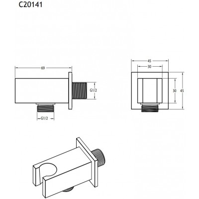 Παροχή Νερού Επίτοιχη Τετράγωνη Με Στήριγμα Τηλεφώνου Black matt Eurorama C20141-400