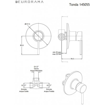 Μίκτης εντοιχισμού 1 εξόδου Eurorama Tonda 145055-400 black matt 