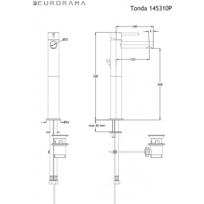 Μπαταρία νιπτήρος Eurorama Tonda 145310P-400 black matt 