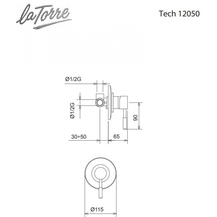 Μίκτης Εντοιχισμού 1 Εξόδου La Torre New Tech 12051SP-300 με μεγάλη Ροζέτα R12000/6244-300 Λευκό ματ