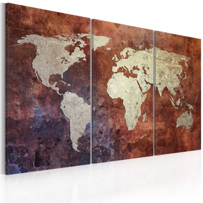 Πίνακας ζε καμβά - Rusty map of the World - triptych