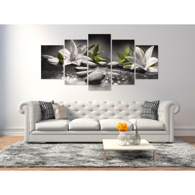 Πίνακας ζε καμβά - Lilies and Stones (5 Parts) Wide Grey