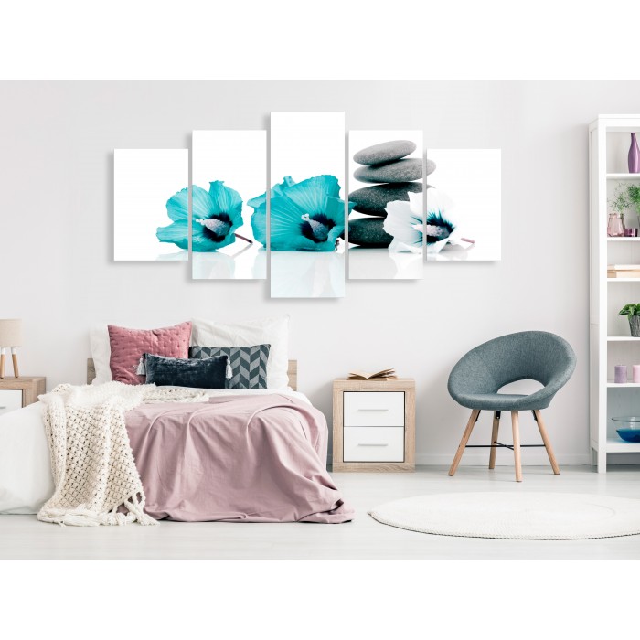 Πίνακας ζε καμβά - Calm Mallow (5 Parts) Wide Turquoise