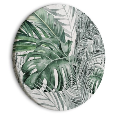 Στρογγυλός πίνακας - Exotic flora - A variety of tropical vegetation in shades of celadon and sage green/Dense jungle