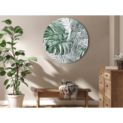 Στρογγυλός πίνακας - Exotic flora - A variety of tropical vegetation in shades of celadon and sage green/Dense jungle