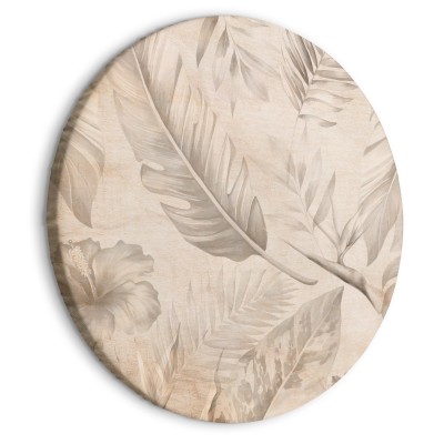 Στρογγυλός πίνακας - A multitude of exotic leaves and flowers - A subtle composition of tropical plant species maintained in sepia tones/Tropics in sepia