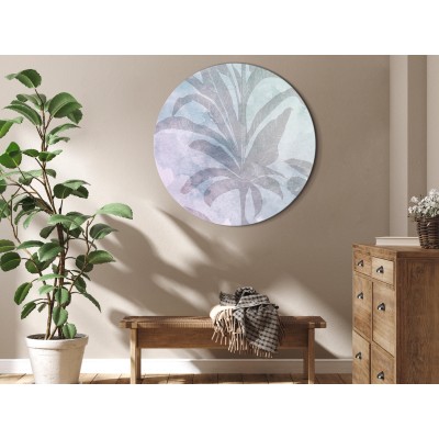 Στρογγυλός πίνακας - Palm trees in the fog - Palm trees among pastel clouds in purple and celadon tones/Misty tropics