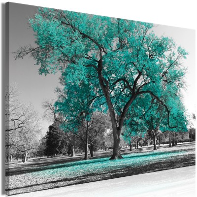 Πίνακας ζε καμβά - Autumn in the Park (1 Part) Wide Turquoise