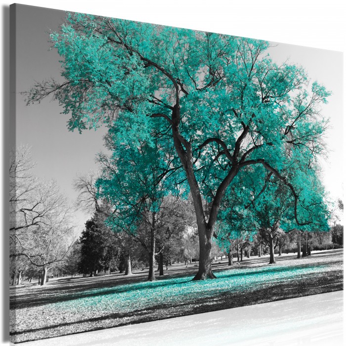 Πίνακας ζε καμβά - Autumn in the Park (1 Part) Wide Turquoise