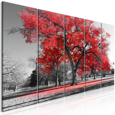 Πίνακας ζε καμβά - Autumn in the Park (5 Parts) Narrow Red