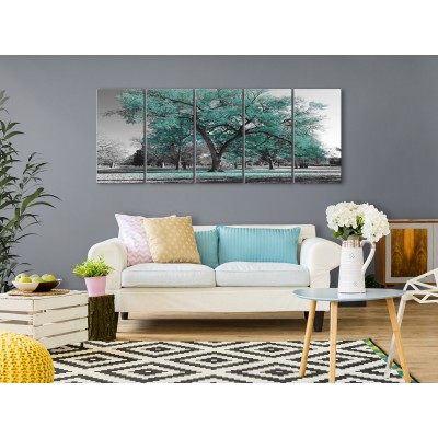 Πίνακας ζε καμβά - Autumn in the Park (5 Parts) Narrow Turquoise