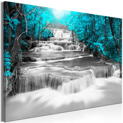 Πίνακας ζε καμβά - Cascade of Thoughts (1 Part) Wide Turquoise