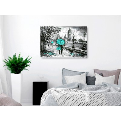 Πίνακας ζε καμβά - Walk in London (1 Part) Wide Turquoise