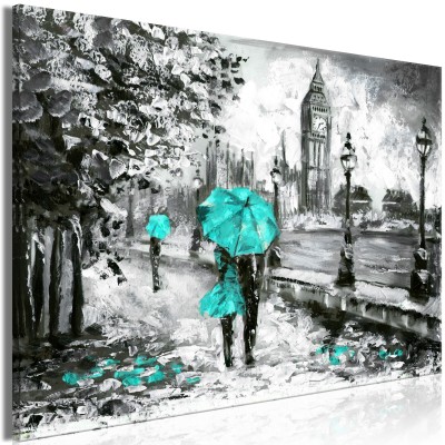 Πίνακας ζε καμβά - Walk in London (1 Part) Wide Turquoise