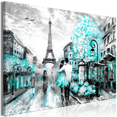Πίνακας ζε καμβά - Colourful Rendez-Vous (1 Part) Wide Turquoise