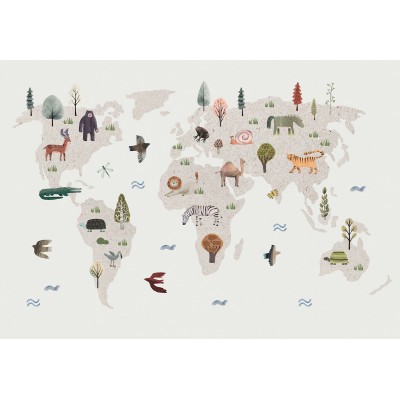 Φωτοταπετσαρία - Beige World - Continents With Animals in Muted Colours