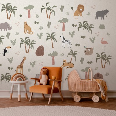 Φωτοταπετσαρία - African Composition - Animals for the Children's Room on a Paper Background
