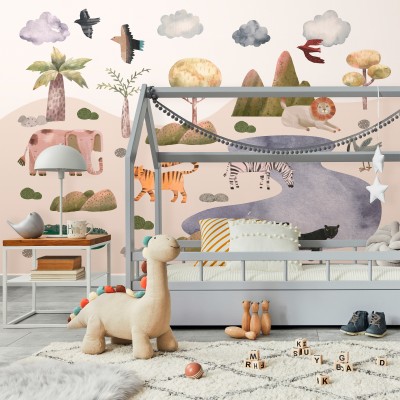 Φωτοταπετσαρία - Africa for Toddlers - Savannah Animals in Pastel Colours