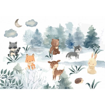 Φωτοταπετσαρία - Forest Games - Animals in a Forest Painted in Watercolours