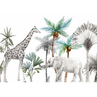Φωτοταπετσαρία - Jungle Animals Wallpaper for Children's Room in Cartoon Style