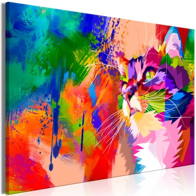 Πίνακας ζε καμβά - Colourful Cat (1 Part) Wide