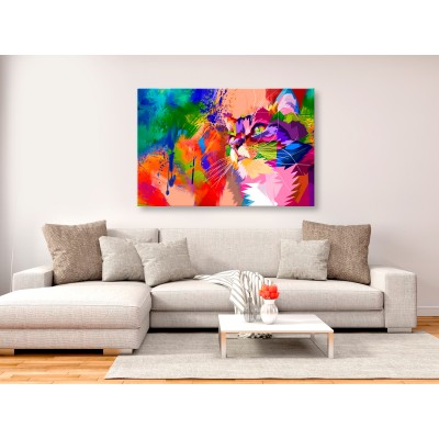 Πίνακας ζε καμβά - Colourful Cat (1 Part) Wide