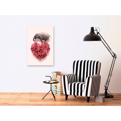 Πίνακας ζε καμβά - Elephant Lover (1-part) - Elephant Amid Pink Flowers