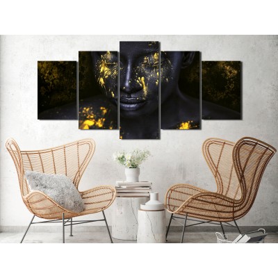 Πίνακας ζε καμβά - Bathed in Gold (5 Parts) Wide