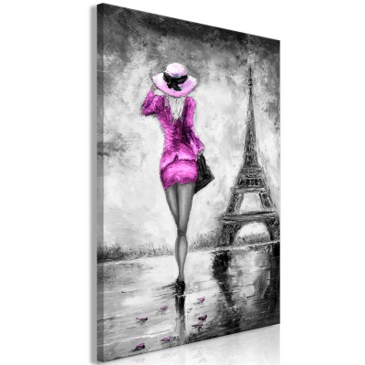 Πίνακας ζε καμβά - Parisian Woman (1 Part) Vertical Pink