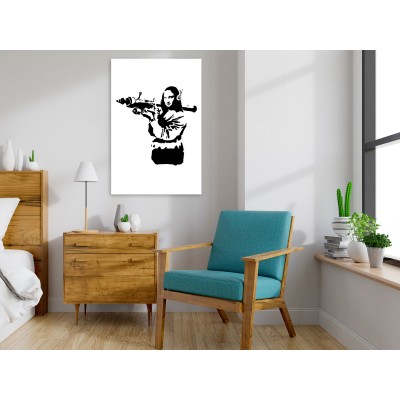 Πίνακας ζε καμβά - Banksy Mona Lisa with Rocket Launcher (1 Part) Vertical