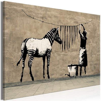 Πίνακας ζε καμβά - Banksy: Washing Zebra on Concrete (1 Part) Wide