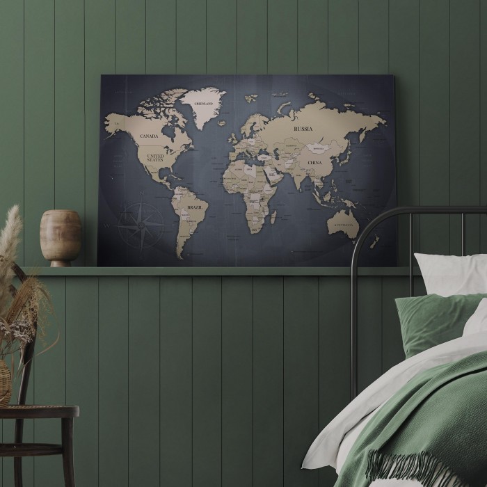 Πίνακας ζε καμβά - World Map: Shades of Grey